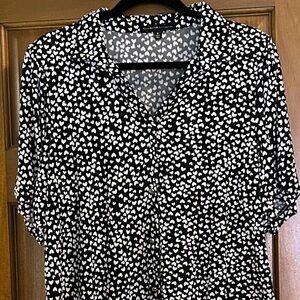 Adrienne Vittadini Black Blouse with White Heart Print